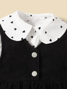 SHEIN Baby Girl Heart Print Blouse & Button Front Dress - Black and White - View 3
