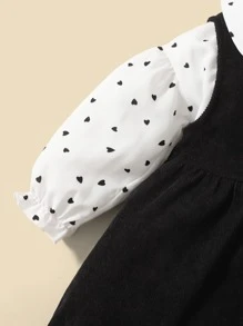 SHEIN Baby Girl Heart Print Blouse & Button Front Dress - Black and White - View 4