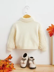 SHEIN Baby Cable Knit Turtleneck Jumper - Beige - View 2