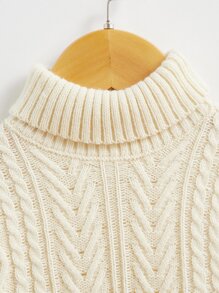 SHEIN Baby Cable Knit Turtleneck Jumper - Beige - View 3