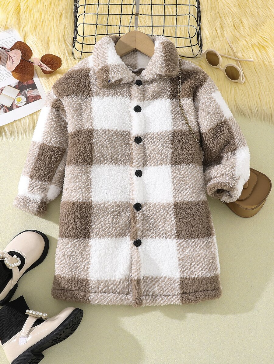 SHEIN Toddler Girls Buffalo Plaid Pattern Flannel Coat - Multicolor - View 1
