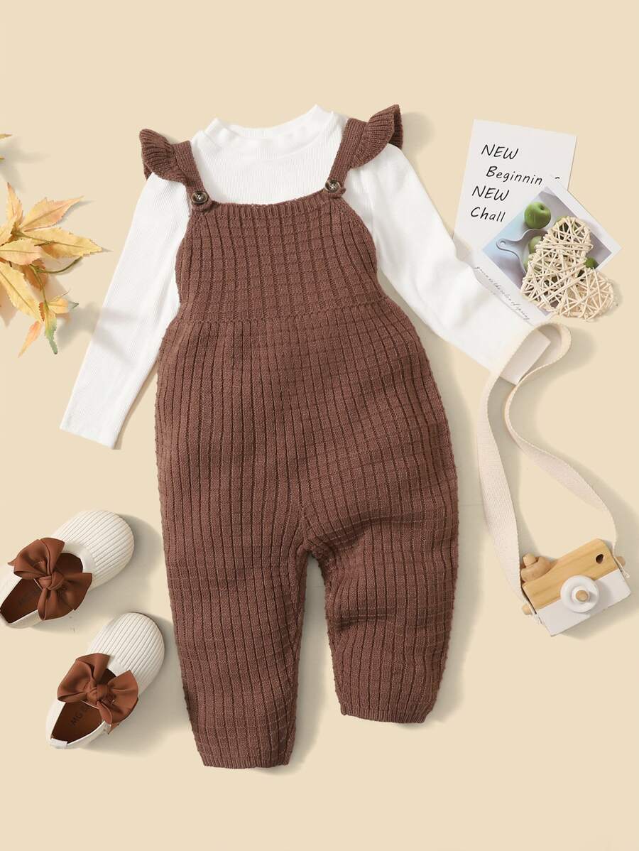 SHEIN Bebé 1 pieza Mono ribete con fruncido de tira tejido