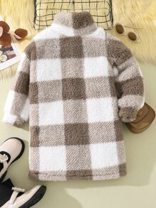 SHEIN Toddler Girls Buffalo Plaid Pattern Flannel Coat - Multicolor - View 2