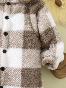 SHEIN Toddler Girls Buffalo Plaid Pattern Flannel Coat - Multicolor - View 3