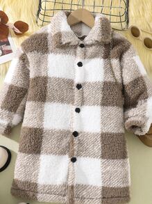 SHEIN Toddler Girls Buffalo Plaid Pattern Flannel Coat - Multicolor - View 4