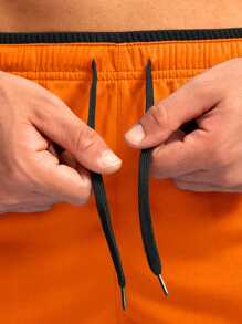 G Gradual 男友风男式图案印花拉链口袋开衩下摆运动短裤 - 橘色 - 查看 4