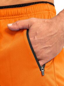 G Gradual 男友风男式图案印花拉链口袋开衩下摆运动短裤 - 橘色 - 查看 5