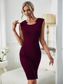 MIUSOL Cổ không đối xứng Khóa kéo phía sau Quần bó - Màu Tím - Xem 1