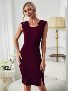 MIUSOL Cổ không đối xứng Khóa kéo phía sau Quần bó - Màu Tím - Xem 6