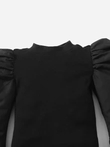 SHEIN 嬰兒泡泡袖T恤和千鳥格印花假鈕扣半身裙 - 黑色 - 查看 4