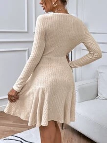 SHEIN Frenchy Vestido tejido de canalé bajo con fruncido - Albaricoque - Ver 2