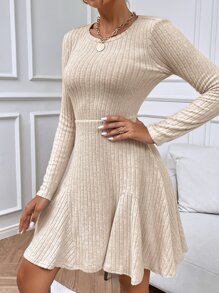 SHEIN Frenchy Vestido tejido de canalé bajo con fruncido - Albaricoque - Ver 3