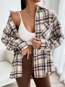SHEIN EZwear Plaid Print Drop Shoulder Coat - Multicolor - View 1