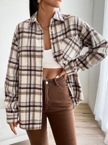 SHEIN EZwear Plaid Print Drop Shoulder Coat - Multicolor - View 3