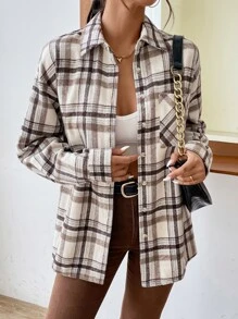 SHEIN EZwear Plaid Print Drop Shoulder Coat - Multicolor - View 5