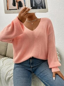 SHEIN Clasi Plus Pearls Beaded Cut Out Twist Back Drop Shoulder Sweater - Coral Pink - View 4