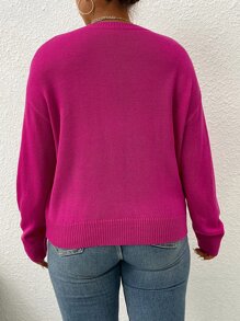 SHEIN LUNE Áo len Plus Size màu trơn Giải trí - Màu Hồng Tươi - Xem 2