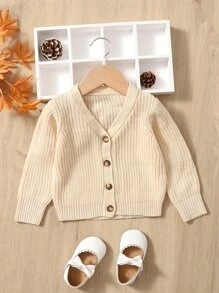 SHEIN Baby Single Breasted Cardigan - Beige - View 1