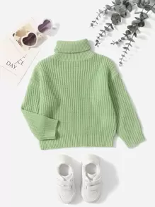 SHEIN Baby Turtleneck Drop Shoulder Jumper - Lime Green - View 1