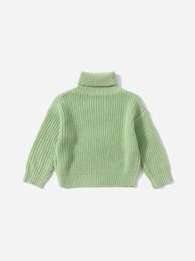 SHEIN Baby Turtleneck Drop Shoulder Jumper - Lime Green - View 2