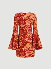 SHEIN MOD 印花喇叭袖洋裝 - 彩色 - 查看 6