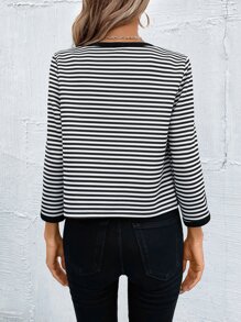 SHEIN Clasi Áo khoác nữ Túi Tương phản ràng buộc Sọc Giải trí - Đen và trắng - Xem 2