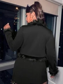 Celure Top corto ribete lanudo con nudo delantero - Negro - Ver 2