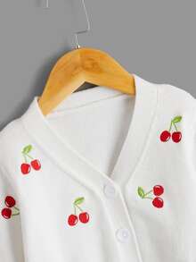 SHEIN Niñas Cárdigan con patrón de cereza - Blanco - Ver 3
