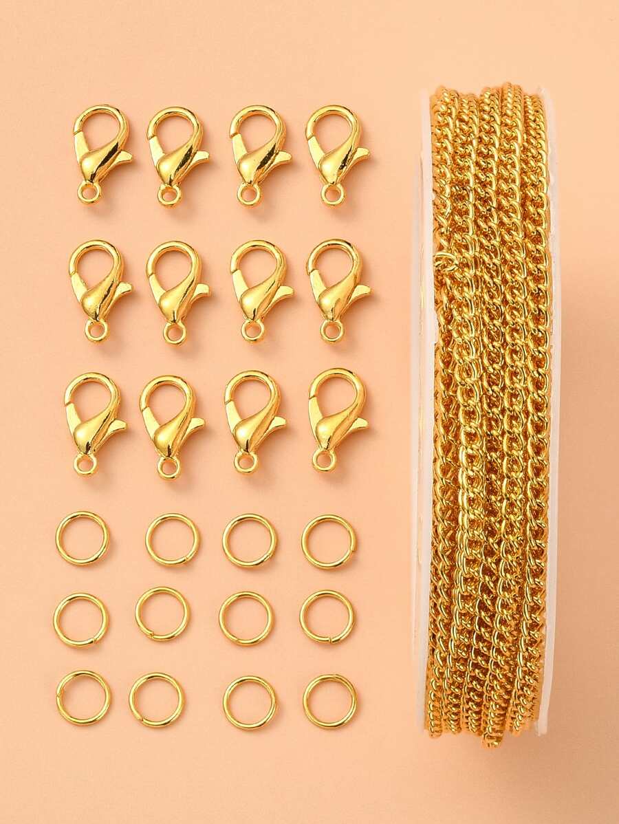 1套DIY鏈條手鍊項鍊製作套件，包括鐵馬銜索和跳環合金扣龍蝦扣和鏈條DIY珠寶配件
