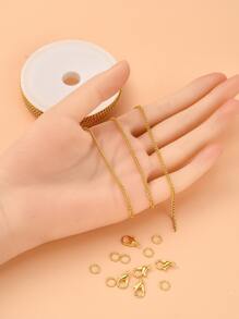 1套DIY鏈條手鍊項鍊製作套件，包括鐵馬銜索和跳環合金扣龍蝦扣和鏈條DIY珠寶配件