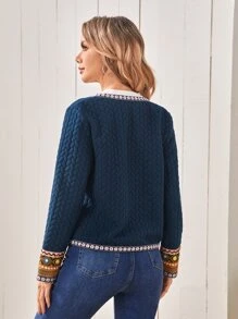 EMERY ROSE Áo khoác nữ Thêu Ruy băng Bộ lạc Boho - Màu xanh ngọc - Xem 2