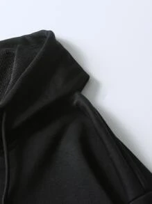 ROMWE MEN Hombres Pantalones deportivos con capucha con estampado de coche y letra con cordón - Negro - Ver 6