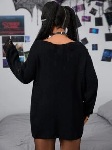 PUNK Jersey desgarro de hombros caídos sin cinturón - Negro - Ver 2