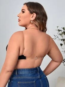 Plus Clear Strap Underwire Bra - Black - View 2