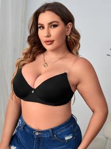 Plus Clear Strap Underwire Bra - Black - View 3