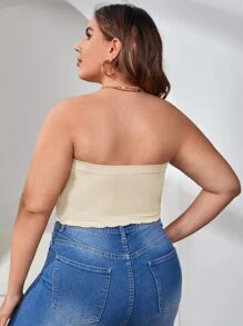 Plus Scallop Trim Tube Bralet - Beige - View 2