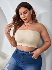 Plus Scallop Trim Tube Bralet - Beige - View 3