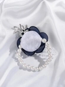 花和人造珍珠裝飾手腕胸花 - 彩色 - 查看 2