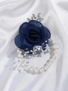 花和人造珍珠裝飾手腕胸花 - 彩色 - 查看 3