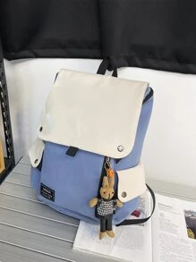 Letter Graphic Flap Backpack With Bag Charm School Bag For Graduate, Teen Girls, Freshman, Sophomore, Junior & Senior In College, University & High School, Perfect For Outdoors ,Travel & Back To School