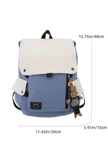 Letter Graphic Flap Backpack With Bag Charm School Bag For Graduate, Teen Girls, Freshman, Sophomore, Junior & Senior In College, University & High School, Perfect For Outdoors ,Travel & Back To School