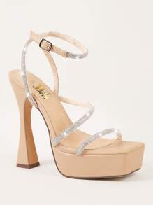Ankle Strap Flared Heeled Sandals - Khaki - View 2