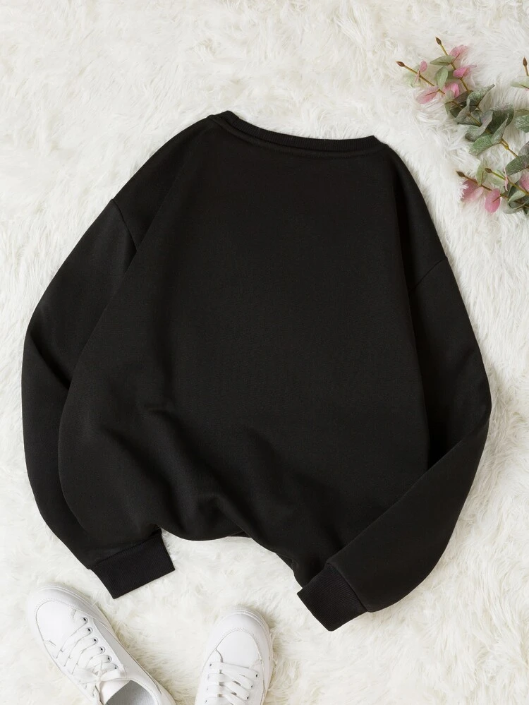Letter & Dog Print Thermal Lined Sweatshirt Graduation,Back To School,Graduation,Teacher For Women,Back To School Pullover Fall Sweatshirt