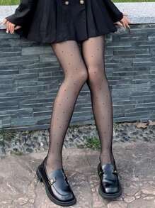 Polka Dot Sheer Tights - Black - View 1