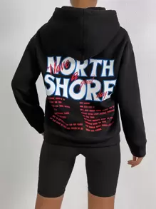 SHEIN Unity Hoodie Đồ họa Khẩu hiệu Thả vai Dây rút - màu đen - Xem 1