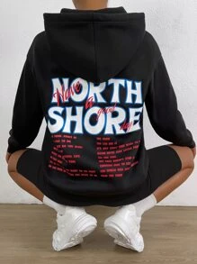 SHEIN Unity Hoodie Đồ họa Khẩu hiệu Thả vai Dây rút - màu đen - Xem 6