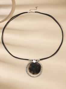 圓形吊墜項鍊 - 彩色 - 查看 3