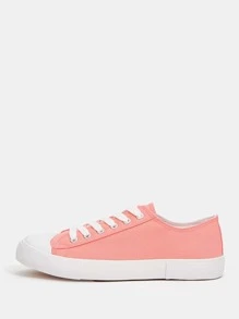 Lace-up Front Canvas Shoes - Pink - View 2