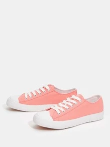 Lace-up Front Canvas Shoes - Pink - View 3
