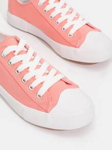 Lace-up Front Canvas Shoes - Pink - View 4
